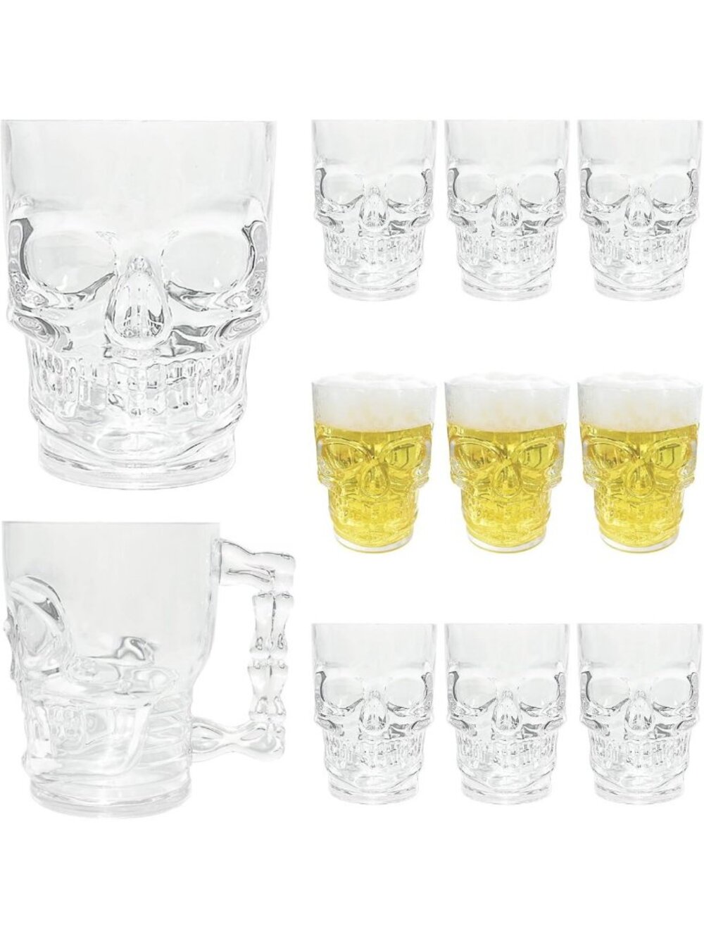 12 PCS Skull Halloween Cups - Funny Beer Stein Mugs for Whiskey, Wine & Juice